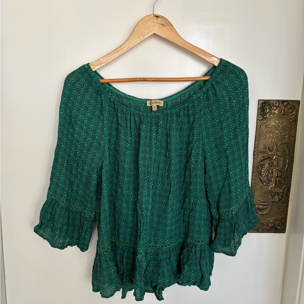 Democracy Green Ruffled Blouse with Relaxed Fit